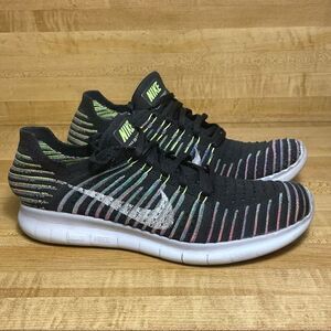 Nike Free RN Flyknit Black Multi Rainbow Black Sneakers 831070-003 Women Sz 9.5
